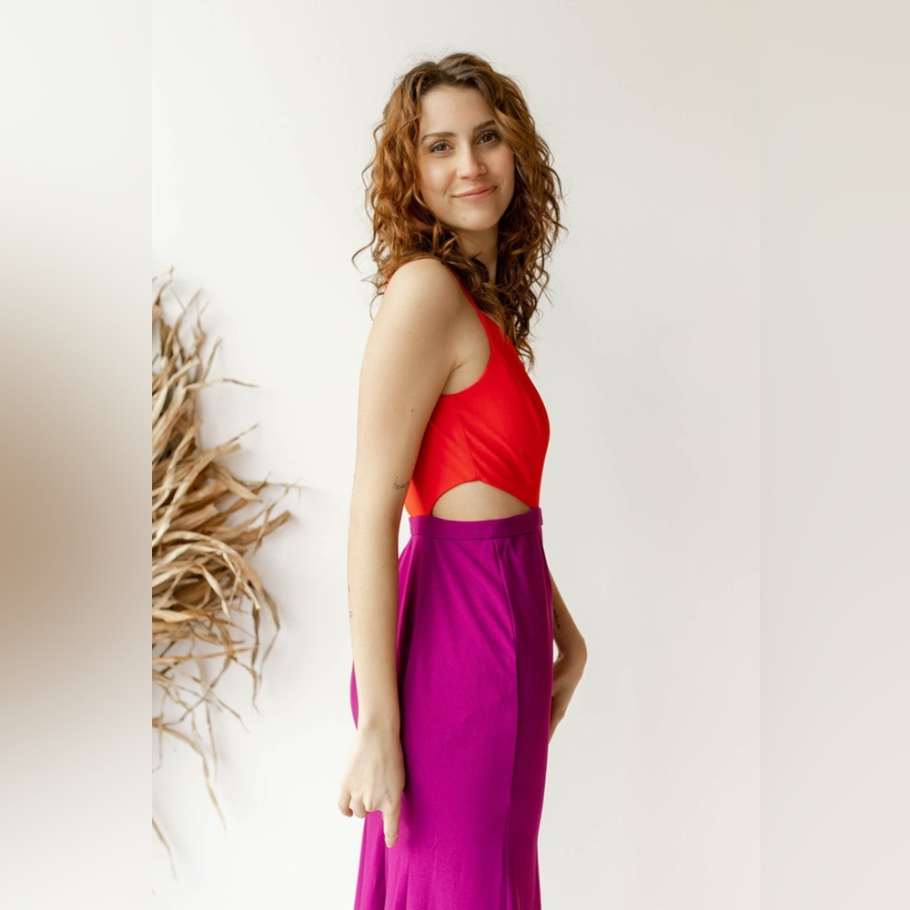 Women’s Red and Magenta Maxi Dress with Cutout Detail